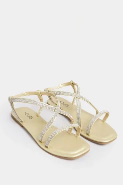 M&Co Yours Yours Curve Gold Diamante Strap Sandals In Wide E Fit & Extra Wide Eee Fit>Women Sandals