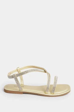 M&Co Yours Yours Curve Gold Diamante Strap Sandals In Wide E Fit & Extra Wide Eee Fit><noscript><img width=