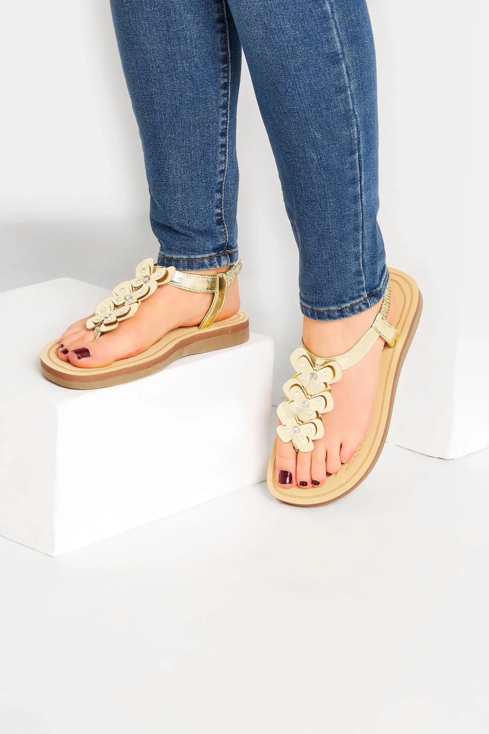 M&Co Yours Yours Gold Diamante Butterfly Sandals In Extra Wide Eee Fit>Women Flat Shoes