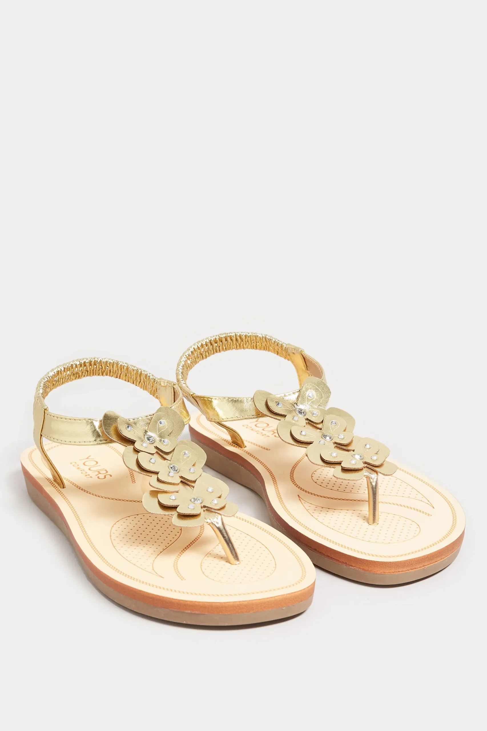 M&Co Yours Yours Gold Diamante Butterfly Sandals In Extra Wide Eee Fit>Women Flat Shoes