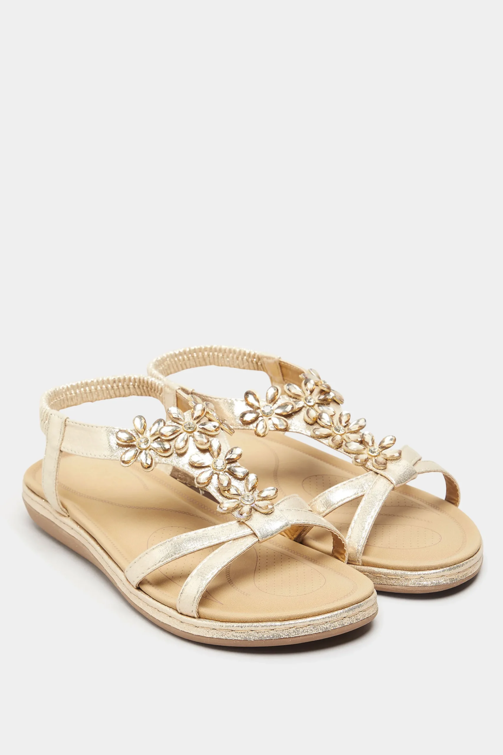 M&Co Yours Yours Gold Glitter Floral Diamante Studded Sandals In Wide E Fit & Extra Wide Eee Fit>Women Flat Shoes