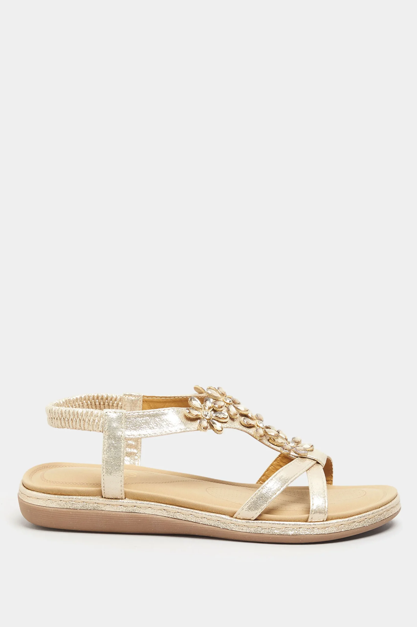 M&Co Yours Yours Gold Glitter Floral Diamante Studded Sandals In Wide E Fit & Extra Wide Eee Fit>Women Flat Shoes
