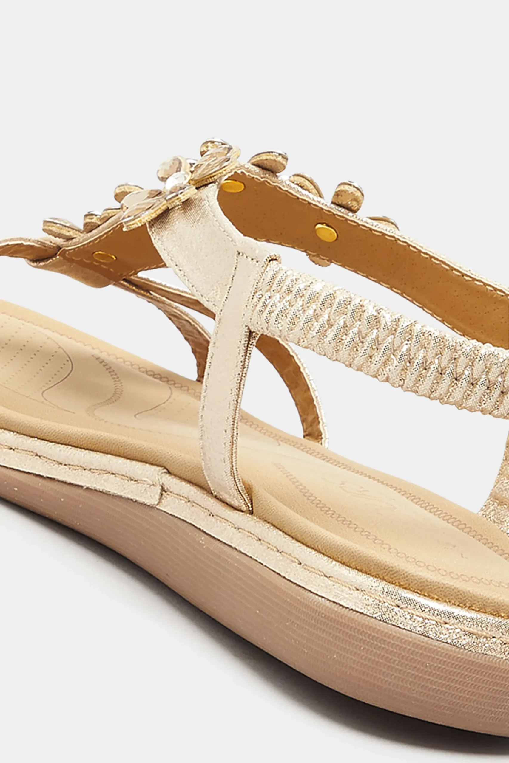M&Co Yours Yours Gold Glitter Floral Diamante Studded Sandals In Wide E Fit & Extra Wide Eee Fit>Women Flat Shoes