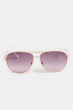 M&Co Yours Yours Gold Tone & White Aviator Sunglasses>Women Sunglasses