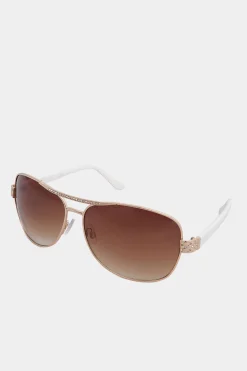 M&Co Yours Yours Gold Tone Diamante Detail Aviator Sunglasses>Women Sunglasses