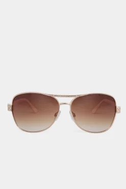 M&Co Yours Yours Gold Tone Diamante Detail Aviator Sunglasses>Women Sunglasses