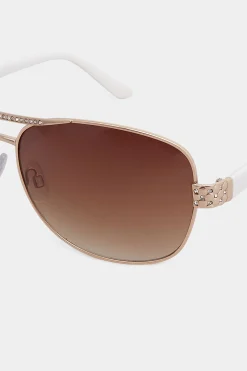 M&Co Yours Yours Gold Tone Diamante Detail Aviator Sunglasses><noscript><img width=