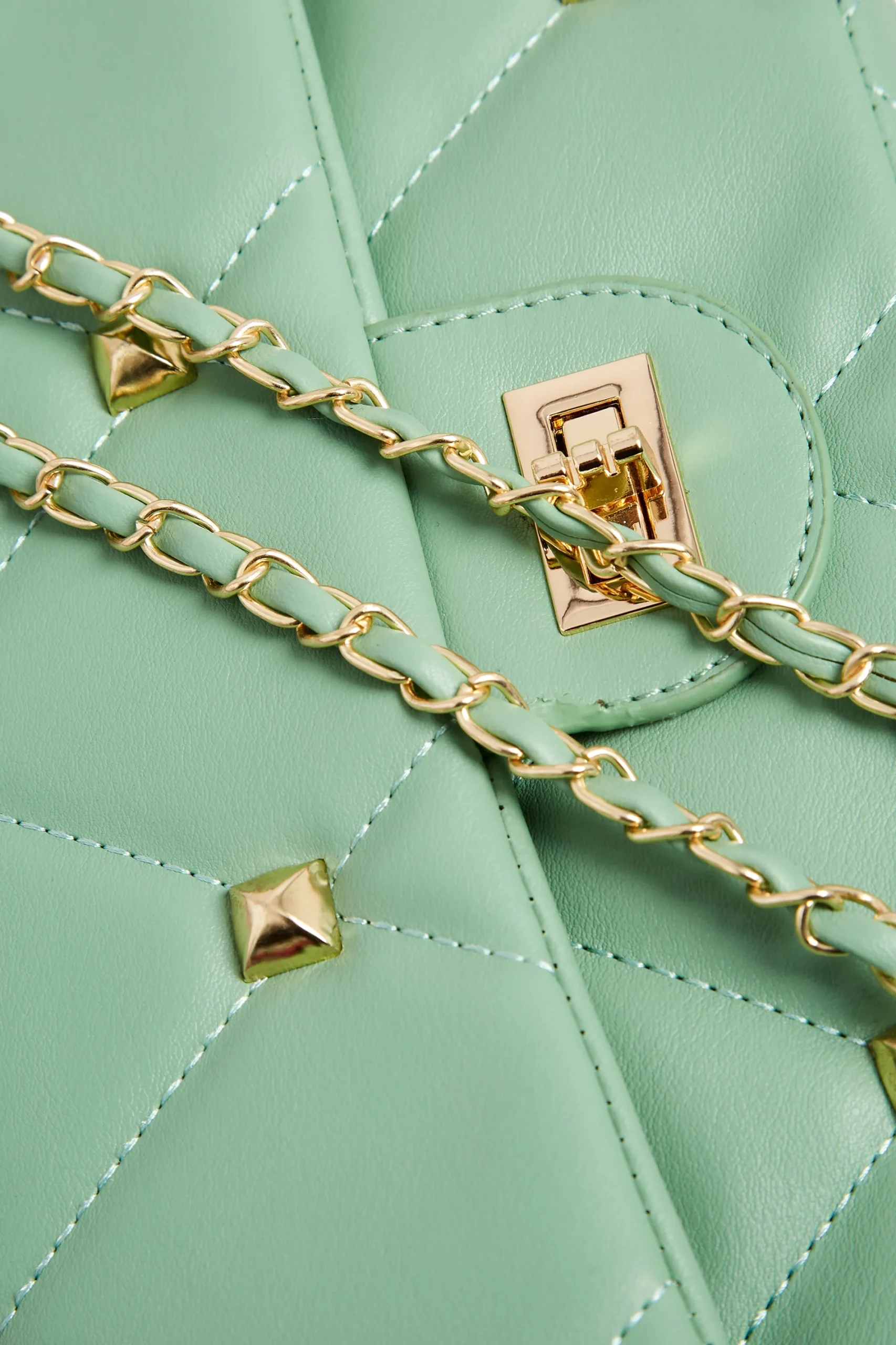 M&Co Yours Yours Green Studded Quilted Chain Bag>Women Bags