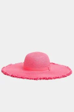 M&Co Yours Yours Hot Pink Frayed Edge Straw Hat>Women Hats