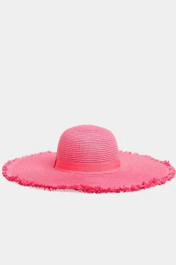 M&Co Yours Yours Hot Pink Frayed Edge Straw Hat>Women Hats