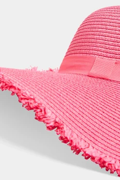M&Co Yours Yours Hot Pink Frayed Edge Straw Hat><noscript><img width=