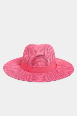 M&Co Yours Yours Hot Pink Straw Fedora Hat>Women Hats