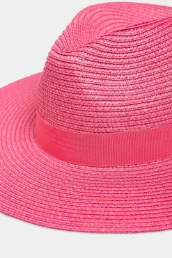 M&Co Yours Yours Hot Pink Straw Fedora Hat><noscript><img width=