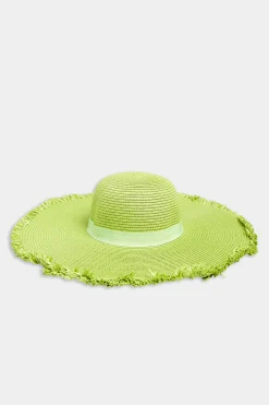 M&Co Yours Yours Lime Green Frayed Edge Straw Hat>Women Hats
