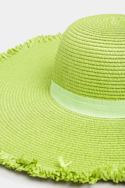 M&Co Yours Yours Lime Green Frayed Edge Straw Hat>Women Hats