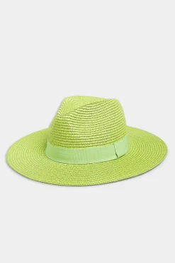 M&Co Yours Yours Lime Green Straw Fedora Hat>Women Hats