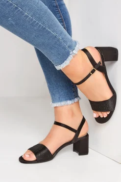 M&Co Yours Yours Limited Collection Black Satin Embellished Block Heel Sandals In Wide E Fit>Women Heels
