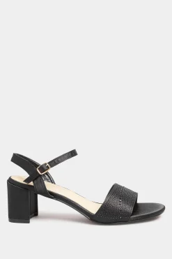 M&Co Yours Yours Limited Collection Black Satin Embellished Block Heel Sandals In Wide E Fit><noscript><img width=