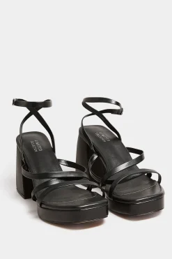 M&Co Yours Yours Limited Collection Black Strappy Faux Leather Platform Block Heel Sandals In Wide E Fit & Extra Wide Eee Fit>Women Heels