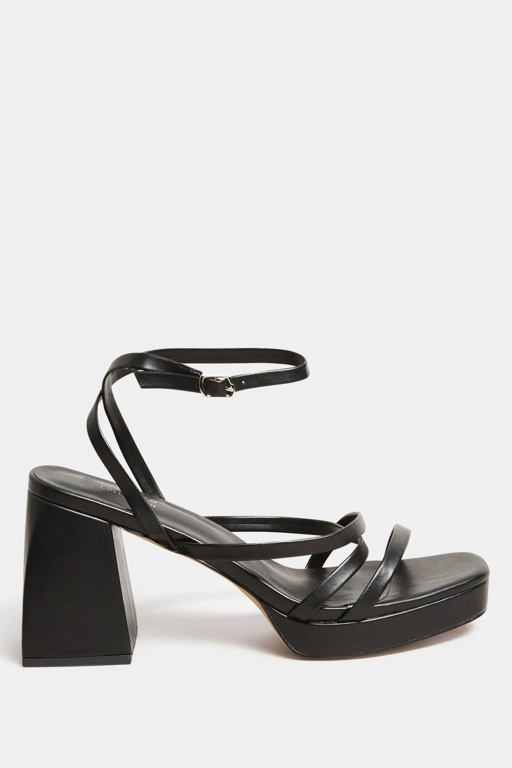 M&Co Yours Yours Limited Collection Black Strappy Faux Leather Platform Block Heel Sandals In Wide E Fit & Extra Wide Eee Fit>Women Heels