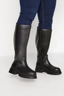 M&Co Yours Yours Limited Collection Black Faux Leather Pull On Knee High Boots In Extra Wide Eee Fit>Women Boots