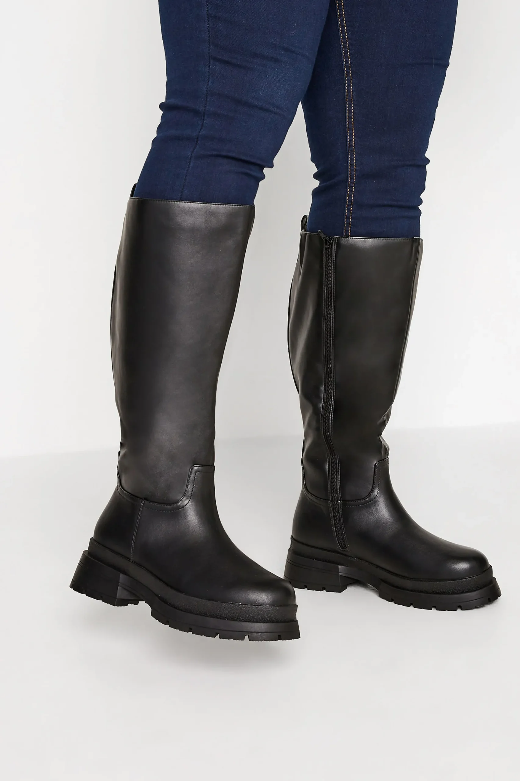 M&Co Yours Yours Limited Collection Black Faux Leather Pull On Knee High Boots In Extra Wide Eee Fit>Women Boots