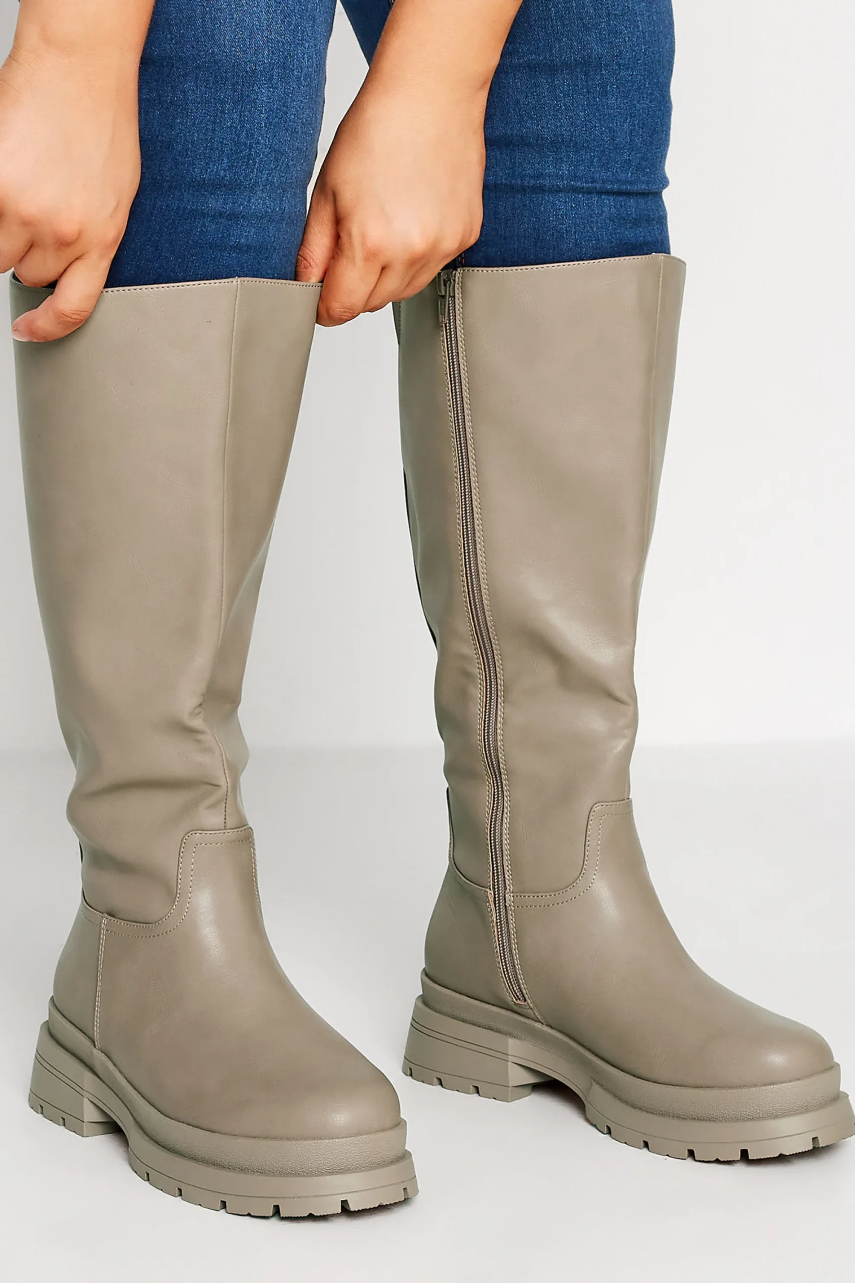 M&Co Yours Yours Limited Collection Beige Brown Faux Leather Knee High Boots In Extra Wide Eee Fit>Women Boots