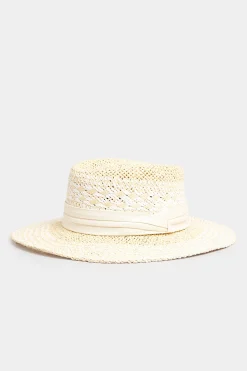 M&Co Yours Yours Natural Brown & White Contrast Straw Boater Hat>Women Hats