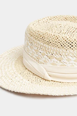 M&Co Yours Yours Natural Brown & White Contrast Straw Boater Hat><noscript><img width=