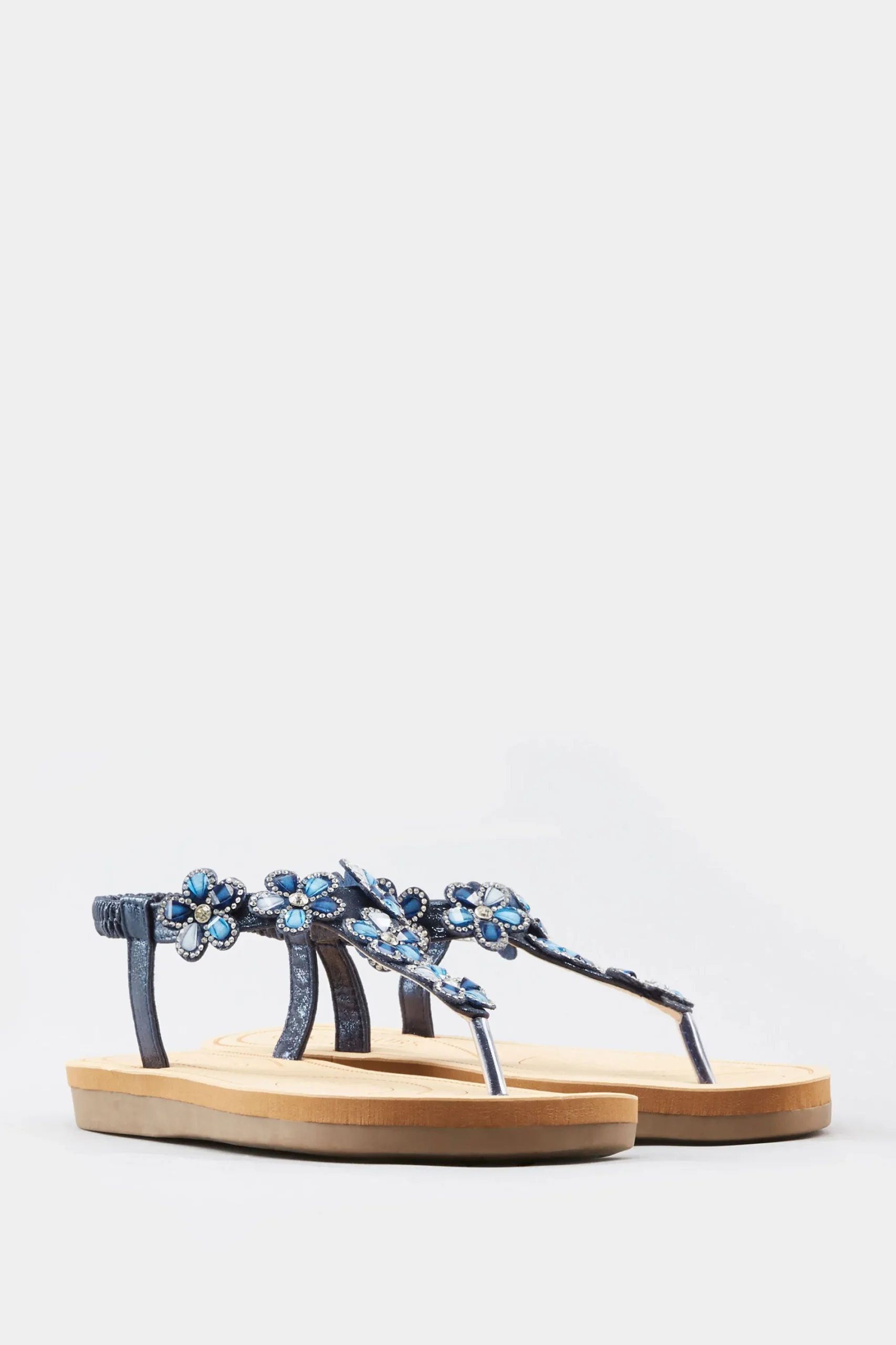 M&Co Yours Yours Navy Shimmer Diamante Flower Sandals In Wide E Fit & Extra Wide Eee Fit>Women Flat Shoes