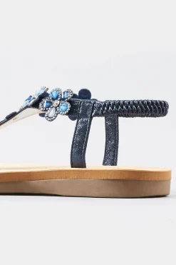 M&Co Yours Yours Navy Shimmer Diamante Flower Sandals In Wide E Fit & Extra Wide Eee Fit><noscript><img width=