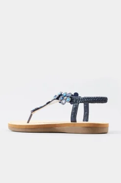 M&Co Yours Yours Navy Shimmer Diamante Flower Sandals In Wide E Fit & Extra Wide Eee Fit><noscript><img width=