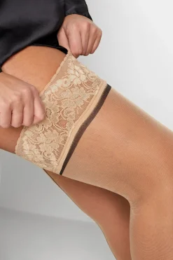 M&Co Yours Yours Nude & Black Lace Hold Ups><noscript><img width=