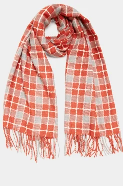 M&Co Yours Yours Orange Check Print Tassel Scarf>Women Scarves