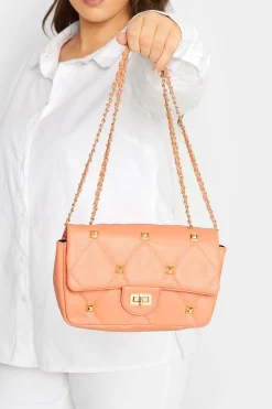 M&Co Yours Yours Orange Studded Quilted Chain Bag>Women Bags
