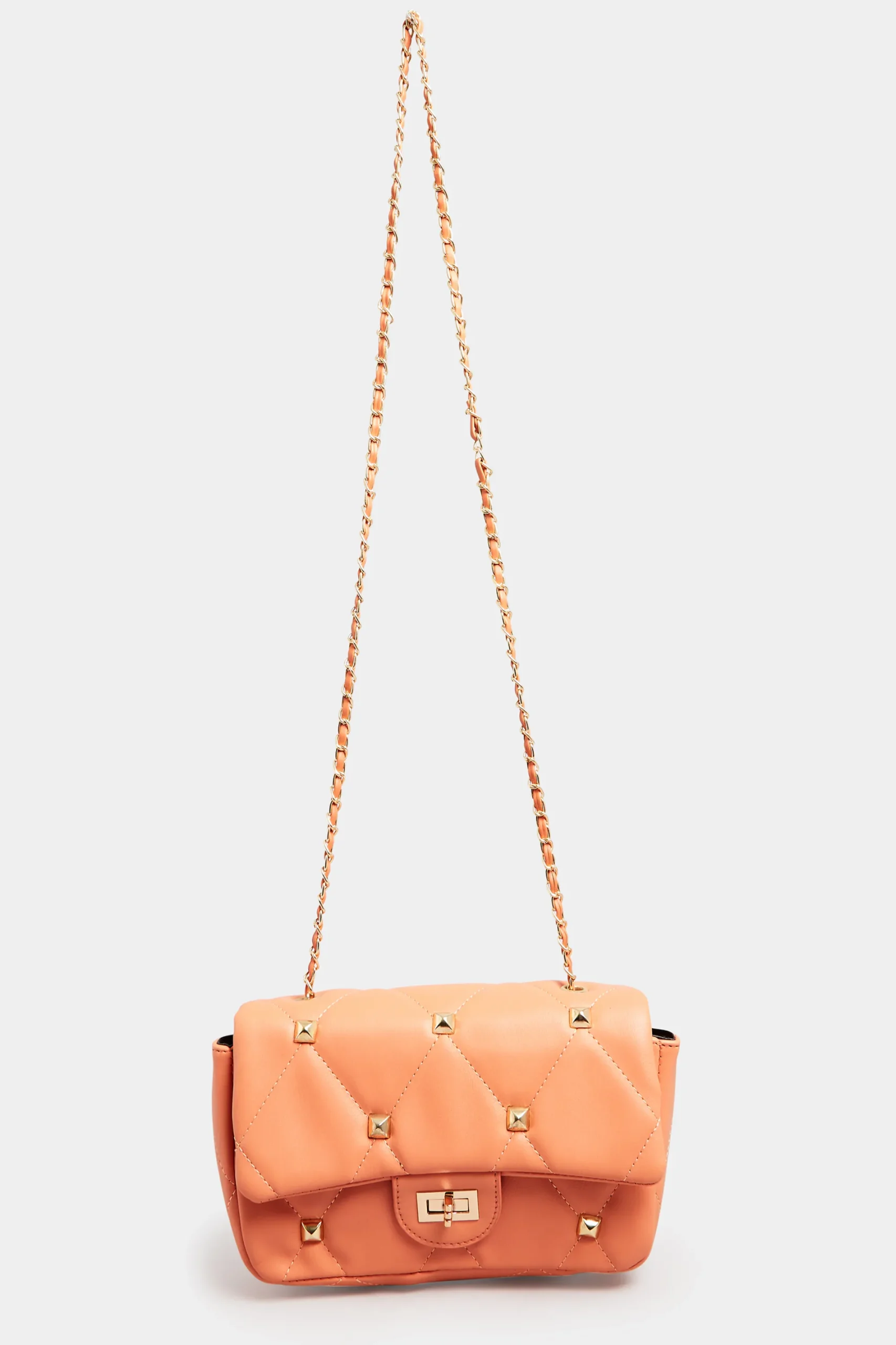 M&Co Yours Yours Orange Studded Quilted Chain Bag>Women Bags