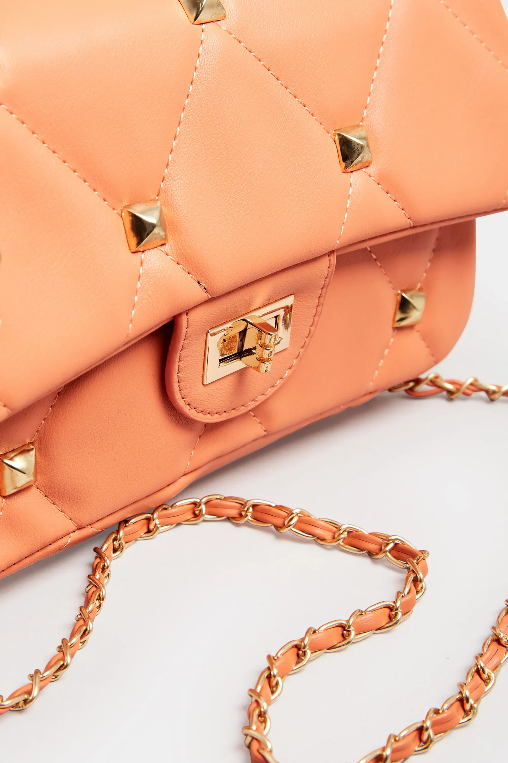 M&Co Yours Yours Orange Studded Quilted Chain Bag>Women Bags