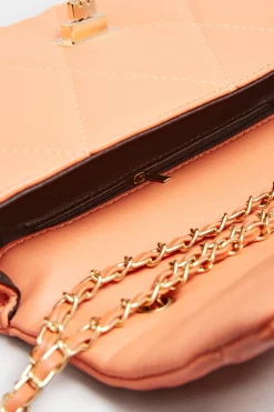 M&Co Yours Yours Orange Studded Quilted Chain Bag><noscript><img width=