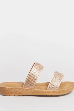 M&Co Yours Yours Rose Gold & Brown Glitter Strap Mule Sandals In Extra Wide Eee Fit><noscript><img width=