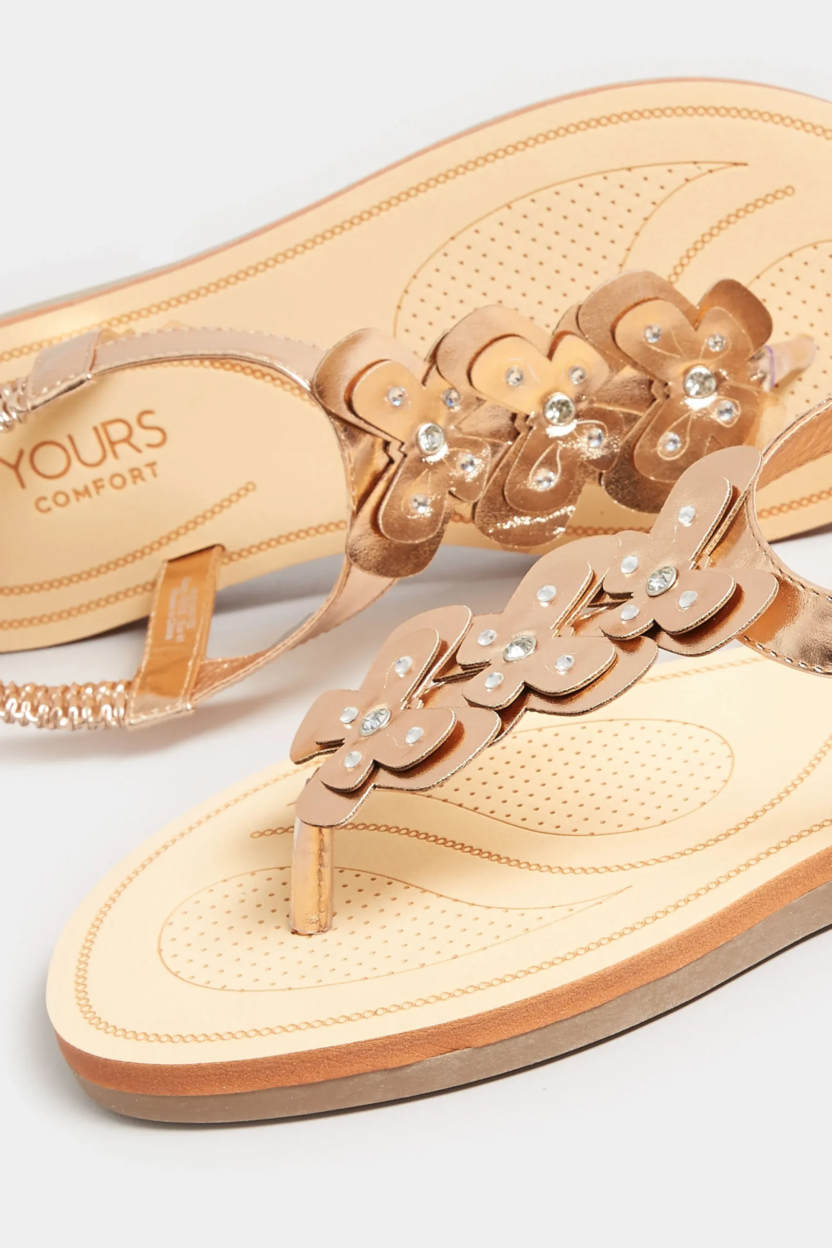 M&Co Yours Yours Rose Gold Diamante Butterfly Sandals In Extra Wide Eee Fit>Women Flat Shoes