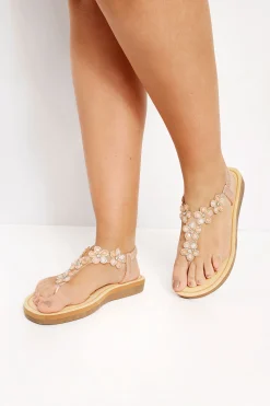 M&Co Yours Yours Rose Gold Diamante Flower Sandals In Wide E Fit & Extra Wide Fit>Women Sandals