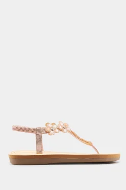 M&Co Yours Yours Rose Gold Diamante Flower Sandals In Wide E Fit & Extra Wide Fit>Women Sandals