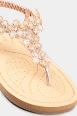 M&Co Yours Yours Rose Gold Diamante Flower Sandals In Wide E Fit & Extra Wide Fit><noscript><img width=