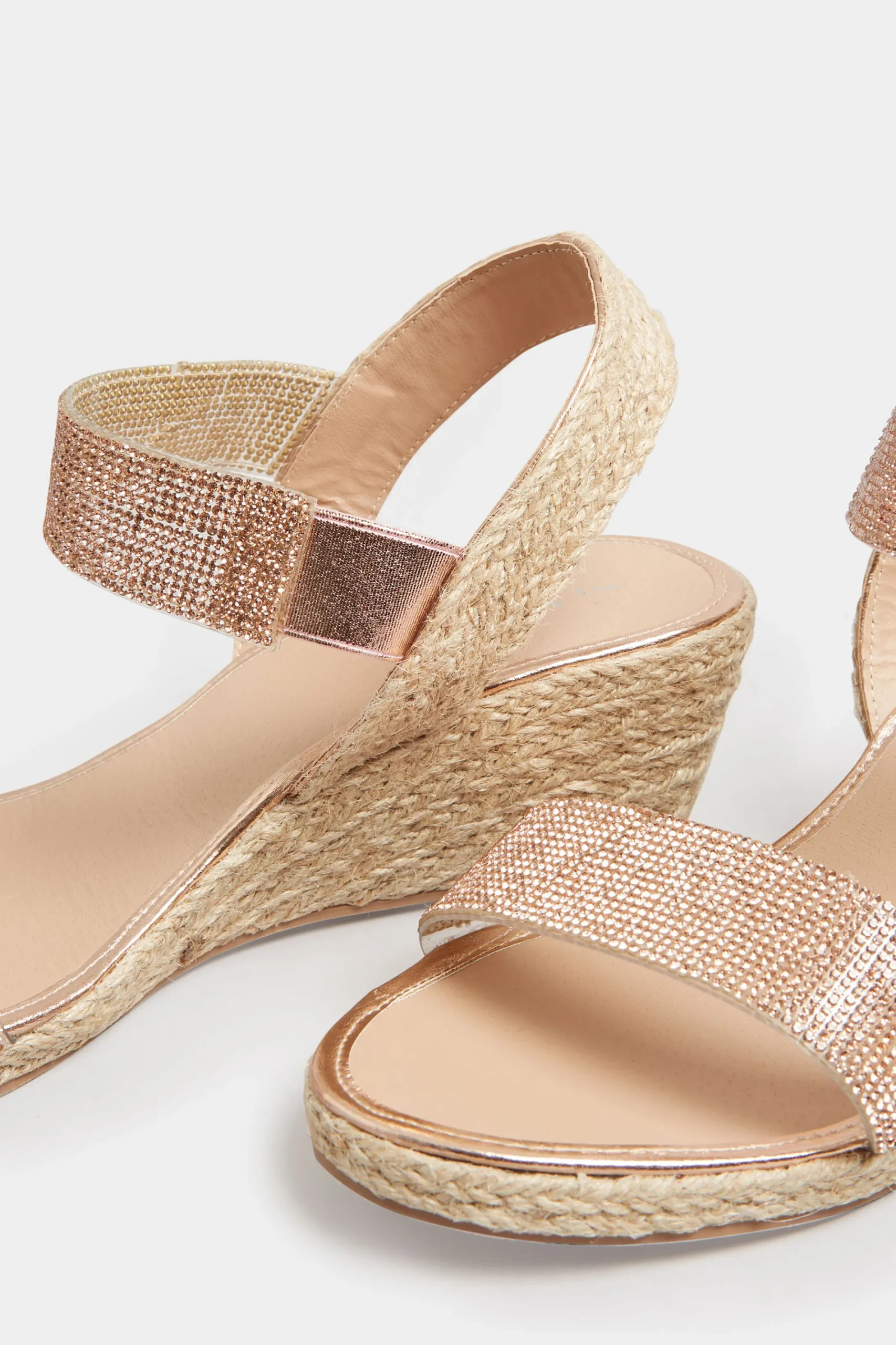 M&Co Yours Yours Rose Gold Diamante Embellished Espadrille Wedges In Wide E Fit & Extra Wide Eee Fit>Women Sandals