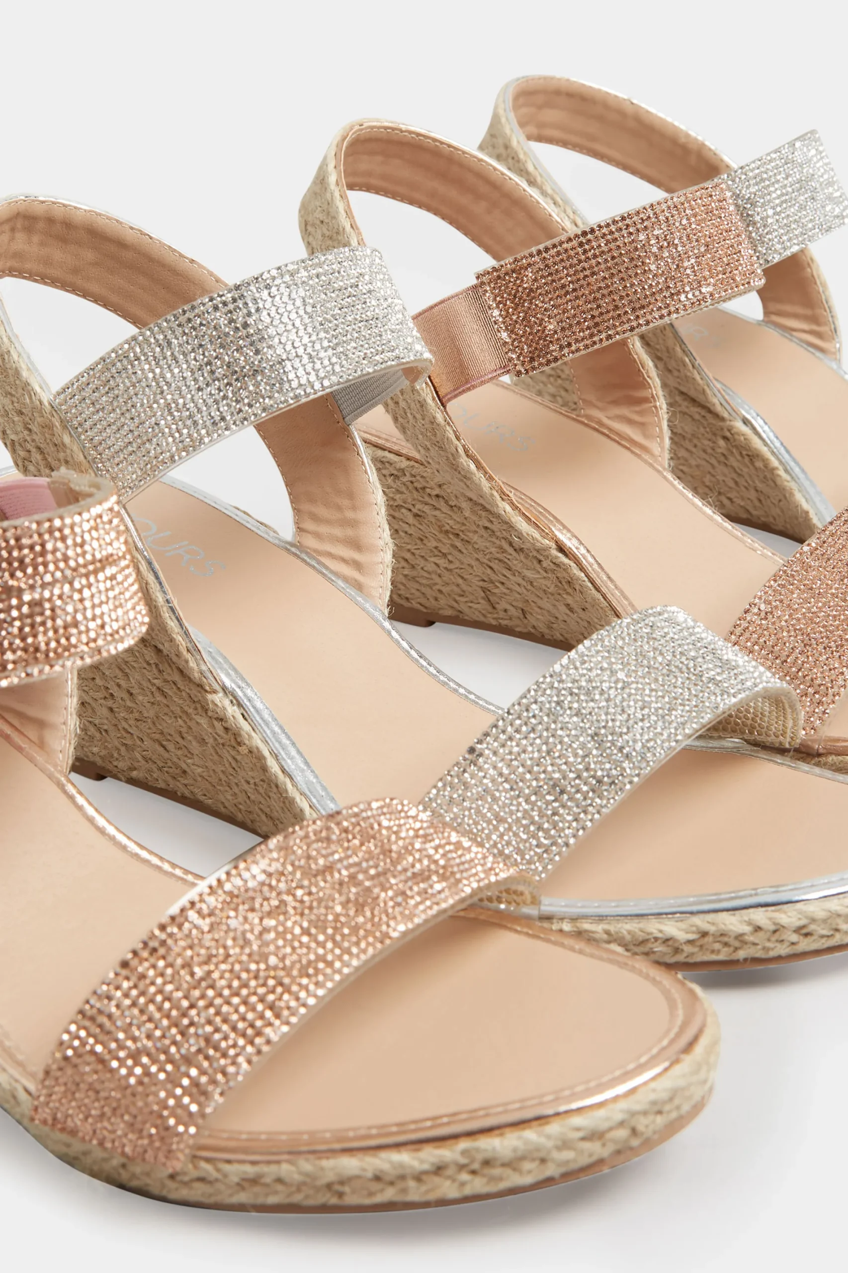 M&Co Yours Yours Rose Gold Diamante Embellished Espadrille Wedges In Wide E Fit & Extra Wide Eee Fit>Women Sandals
