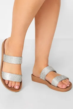 M&Co Yours Yours Silver & Brown Glitter Strap Mule Sandals In Extra Wide Eee Fit>Women Mules & Sliders