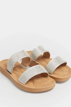 M&Co Yours Yours Silver & Brown Glitter Strap Mule Sandals In Extra Wide Eee Fit>Women Mules & Sliders