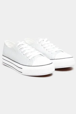 M&Co Yours Yours Silver Canvas Glitter Platform Trainers In Wide E Fit>Women Trainers