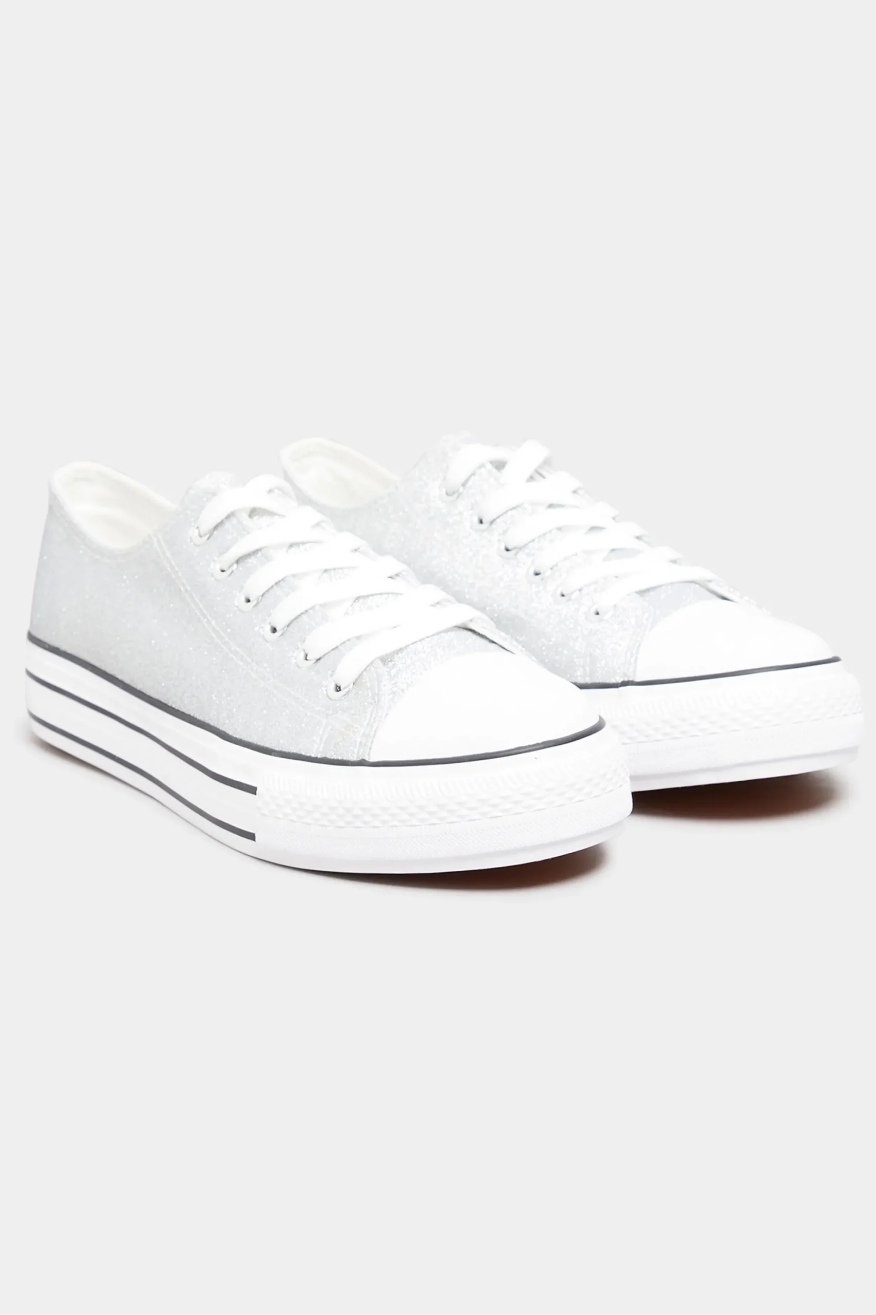M&Co Yours Yours Silver Canvas Glitter Platform Trainers In Wide E Fit>Women Trainers