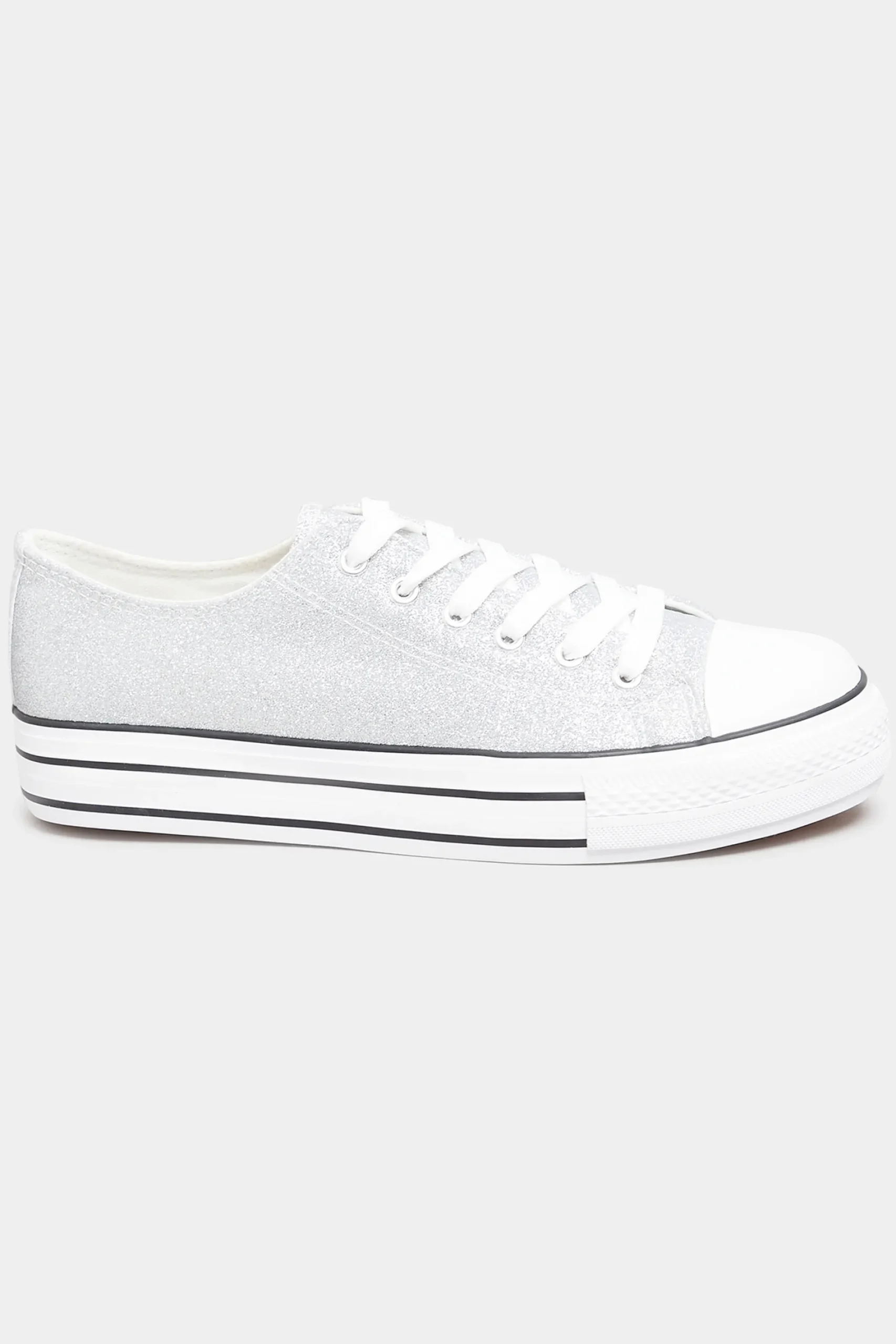 M&Co Yours Yours Silver Canvas Glitter Platform Trainers In Wide E Fit>Women Trainers